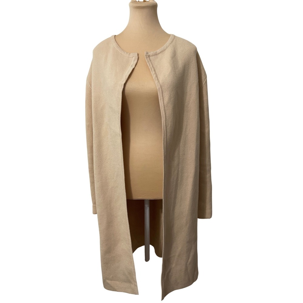 Womens Beige Knit Open Front Long Sleeve Cardigan Sweater Casual Minimalist  M‎